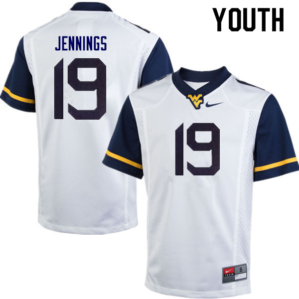 Youth #19 Ali Jennings West Virginia Mountaineers College Football Jerseys Sale-White - Click Image to Close